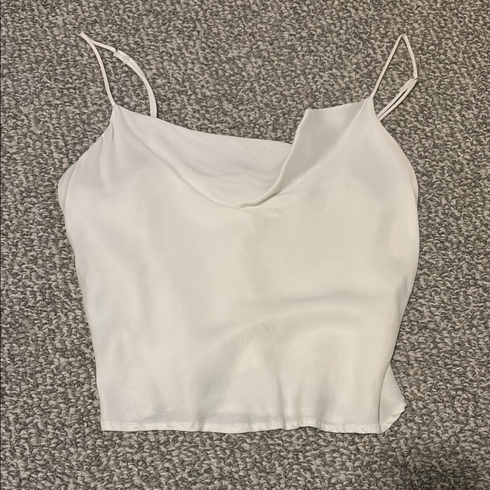 Zara White Asymmetrical Crop Camisole